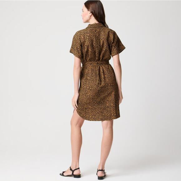J.Crew Linen Blend Belted Mini Shirt Dress Leopard Print CK287 | Size Small New - Picture 7 of 10